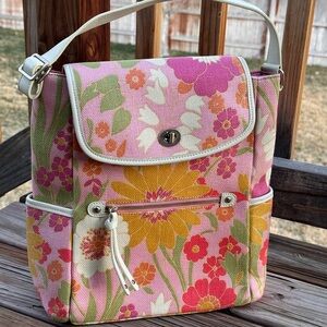 Spartina 449 Floral Canvas and Leather Shoulder Tote Bag